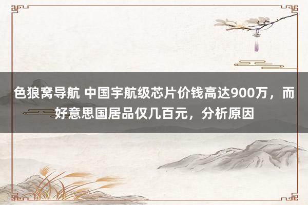 色狼窝导航 中国宇航级芯片价钱高达900万，而好意思国居品仅几百元，分析原因