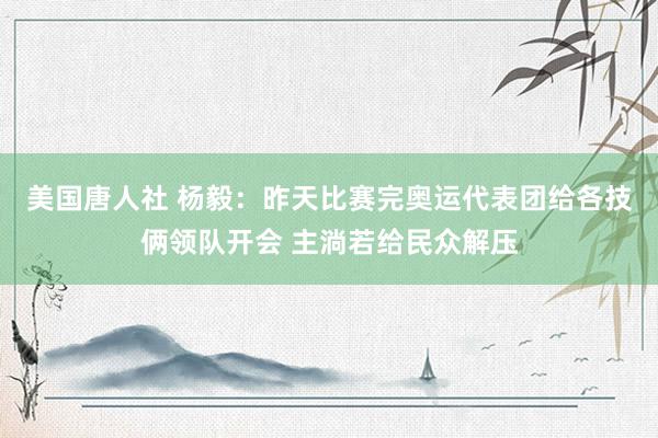 美国唐人社 杨毅：昨天比赛完奥运代表团给各技俩领队开会 主淌若给民众解压