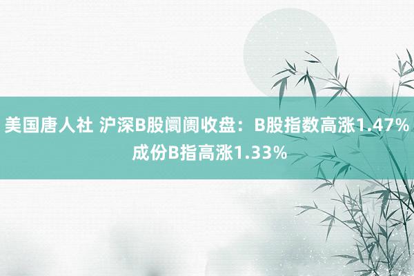 美国唐人社 沪深B股阛阓收盘：B股指数高涨1.47% 成份B指高涨1.33%