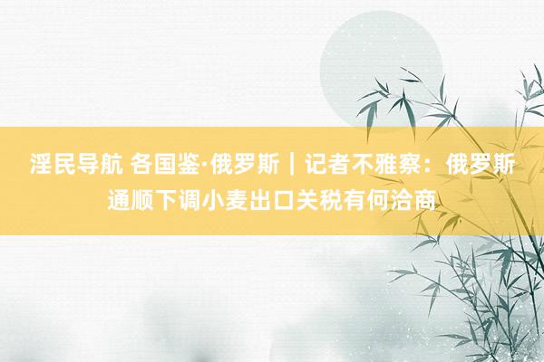 淫民导航 各国鉴·俄罗斯｜记者不雅察：俄罗斯通顺下调小麦出口关税有何洽商