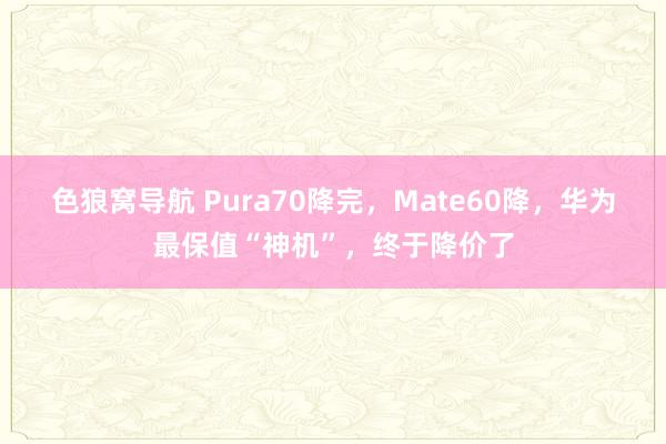 色狼窝导航 Pura70降完，Mate60降，华为最保值“神机”，终于降价了