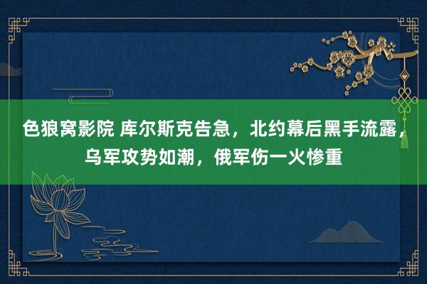 色狼窝影院 库尔斯克告急，北约幕后黑手流露，乌军攻势如潮，俄军伤一火惨重