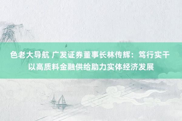 色老大导航 广发证券董事长林传辉：笃行实干 以高质料金融供给助力实体经济发展